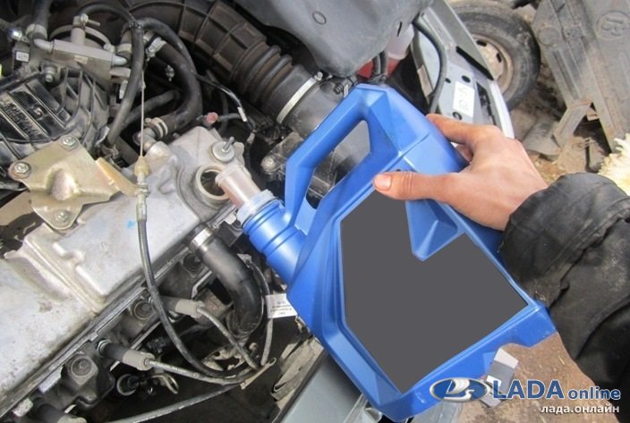 Как залить моторное масло в двигатель Лада Гранта, Калина и Приора Как залить моторное масло в двигатель Лада Гранта, Калина и Приора